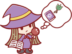 買い物を考える魔女のキャラクター画像