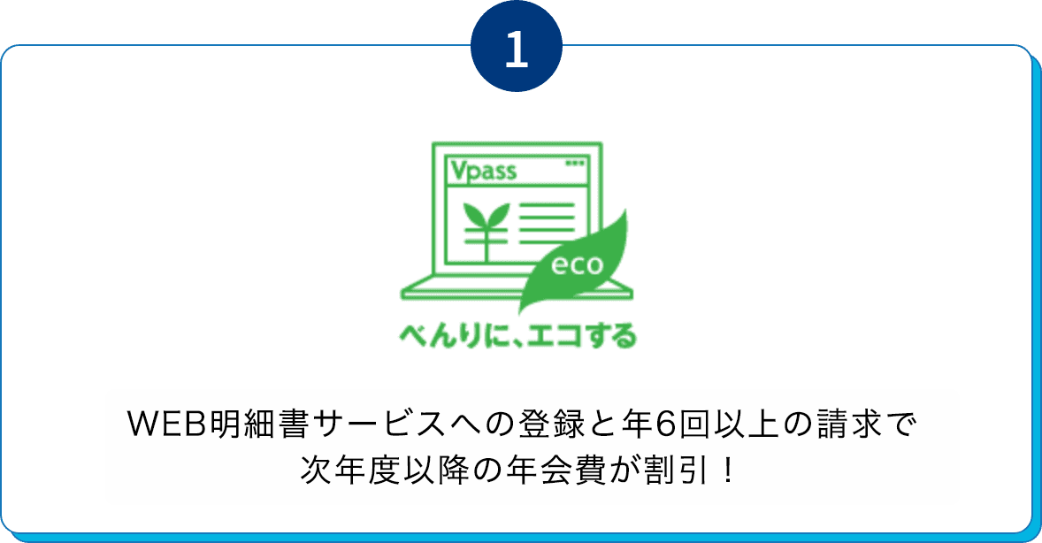 WEB明細書サービスへの登録と年6回の請求で次年度以降の年会費が割引!