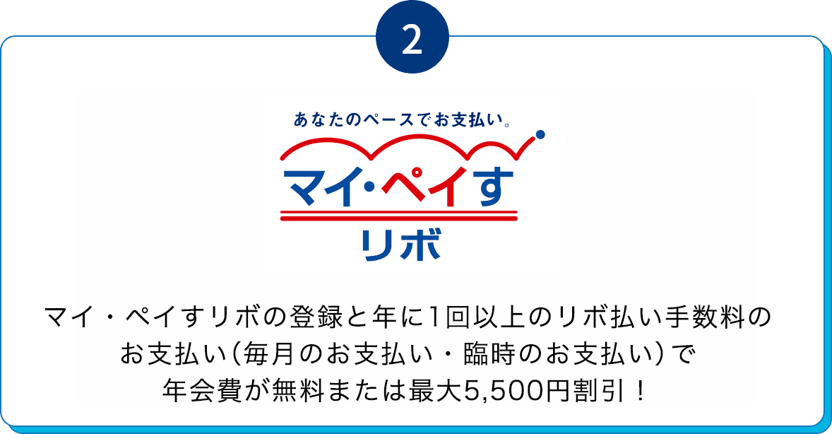 マイ・ペイすリボの登録と年に1回以上のカード利用で年会費が無料または最大5,500円割引!